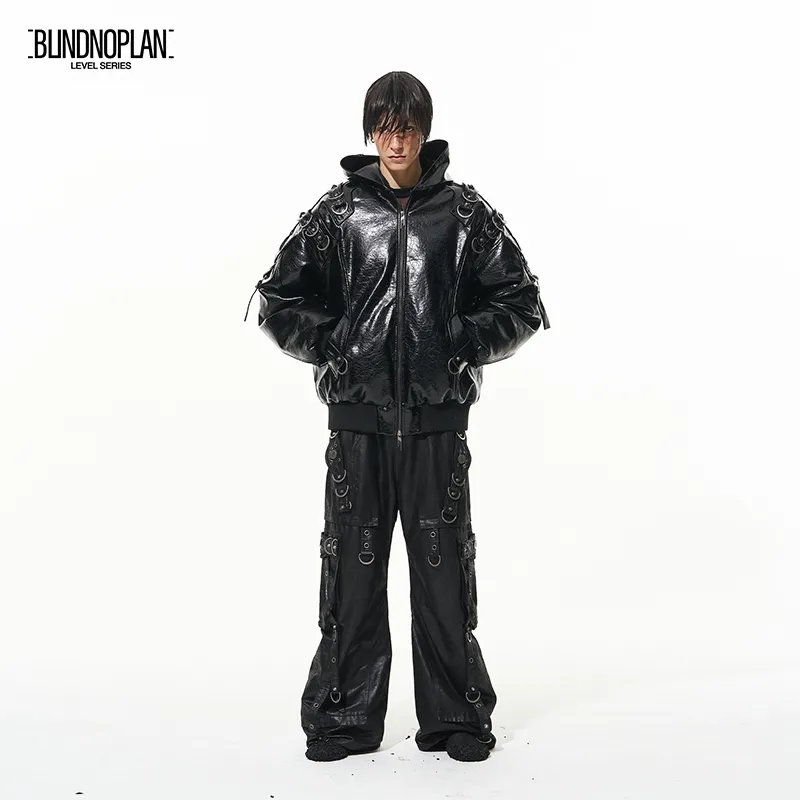 BLINDNOPLAN Textured Leather Puffer Jacket Unisex-2