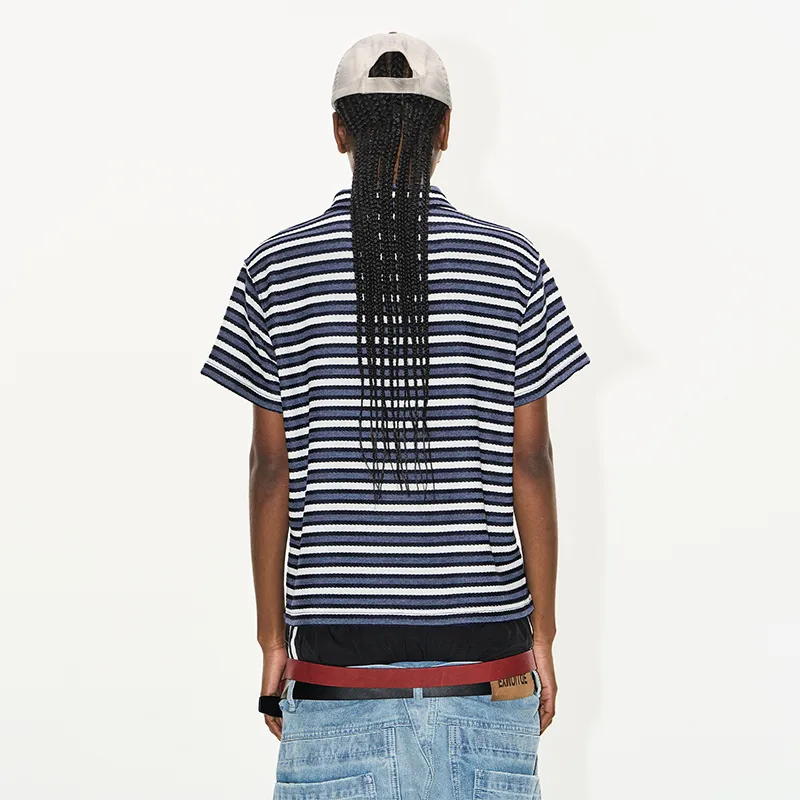 BLINDNOPLAN Polo Shirt Unisex Blue Stripes-3