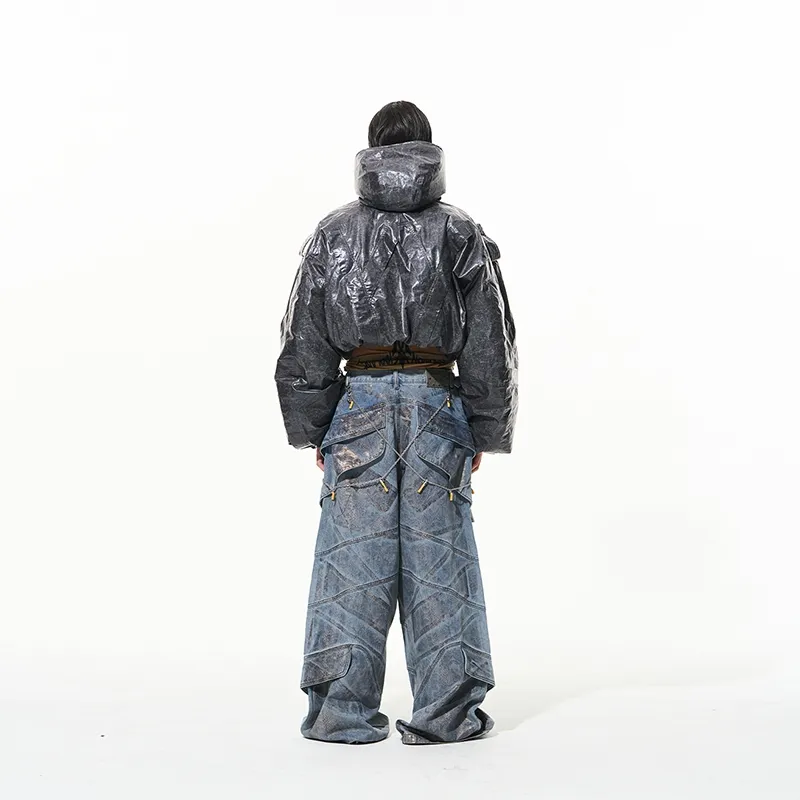 BLINDNOPLAN Puffer Jacket Unisex Distressed Grey-3
