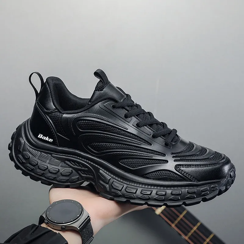 BAKE Slip Resistant, Abrasion Resistant, Breathable Low Top Chunky Sneakers Men's Black-5
