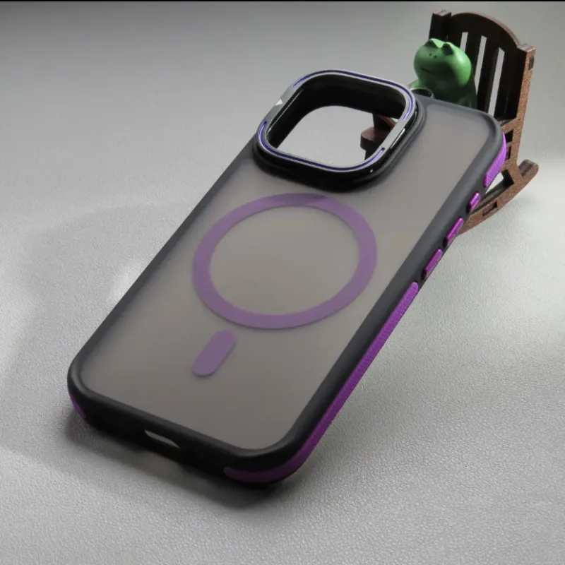Nkino PC Material Magnetic Two Tone Lens Stand Skin Phone Case Compatible With IPhone 16/15/14/13/Pro/Pro Max-2