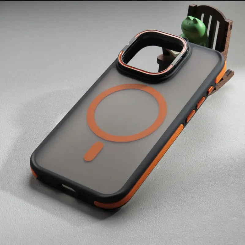 Nkino PC Material Magnetic Two Tone Lens Stand Skin Phone Case Compatible With IPhone 16/15/14/13/Pro/Pro Max-14