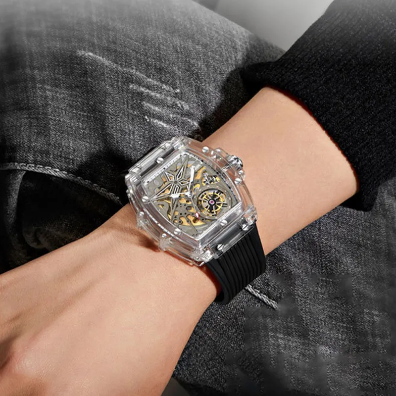 LIBER AEDON Mechanical Movement Cut Out Dial Men's Watches-4