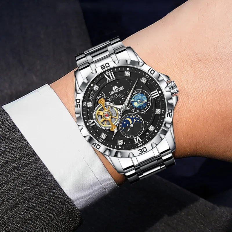 LIBER AEDON Wrist Watch Automatic Mechanical Movement Black Dial Men's Watches-2