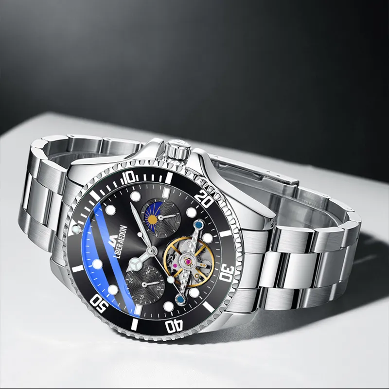 LIBER AEDON Automatic Mechanical Movement Black Dial Men's Watches Brand Exquisite Box-1
