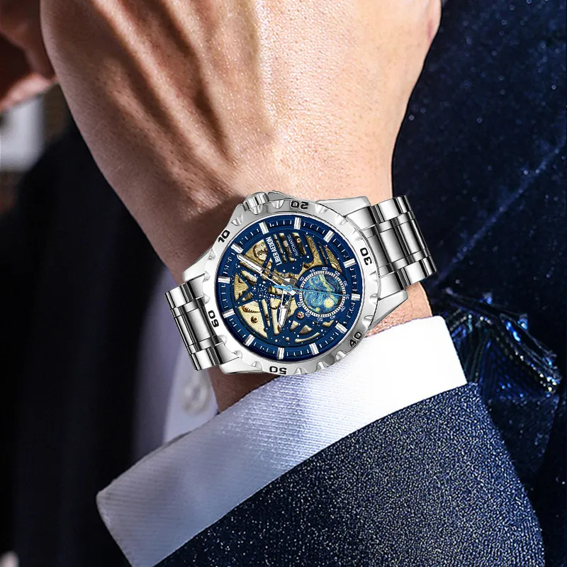 LIBER AEDON Mechanical Movement Cut Out Dial Men's Watches-4