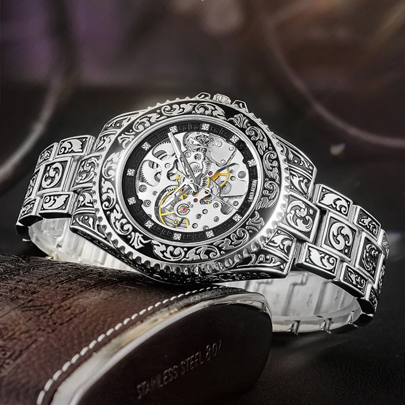 LIBER AEDON Mechanical Movement Cut Out Dial Men's Watches-2