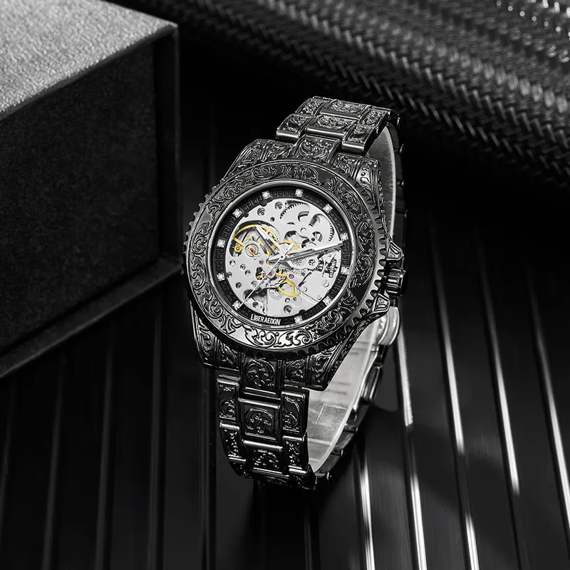LIBER AEDON Mechanical Movement Cut Out Dial Men's Watches-18