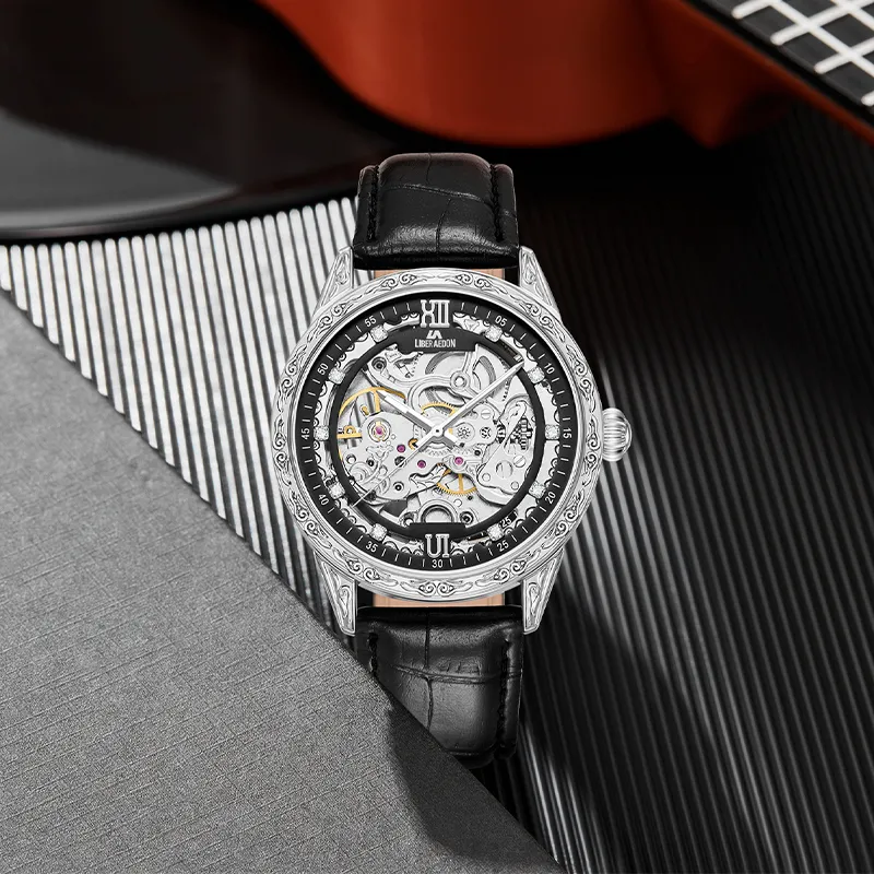 LIBER AEDON Wrist Watch Mechanical Movement Cut Out Dial Men's Watches-5