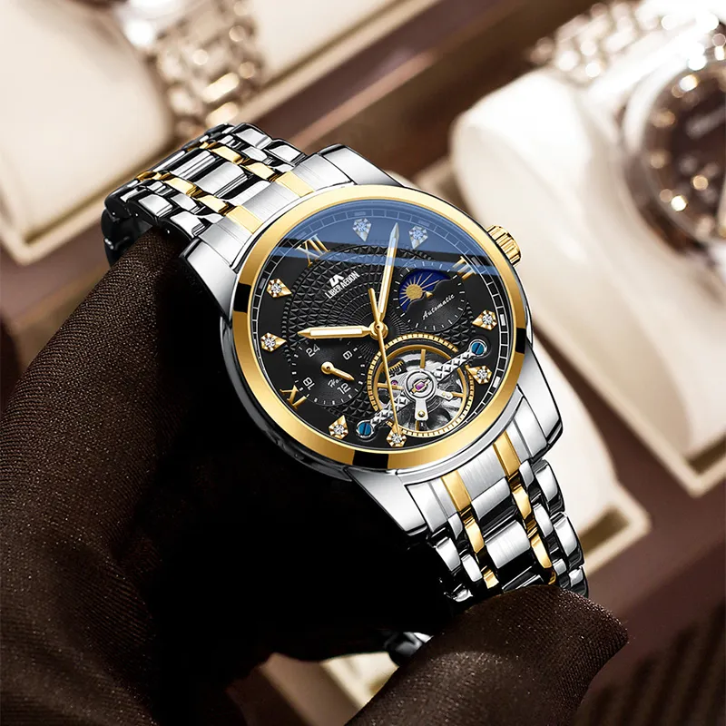 LIBER AEDON Mechanical Movement Stainless Steel Strap Silver Dial Men's Watches-20