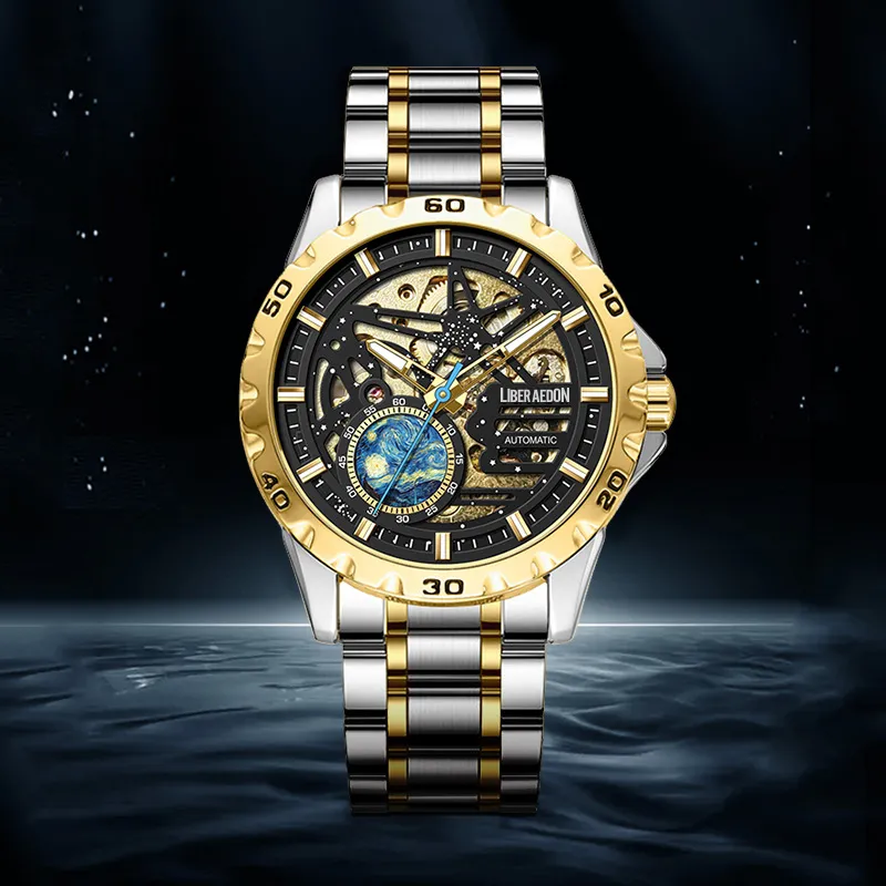 LIBER AEDON Mechanical Movement Cut Out Dial Men's Watches-7