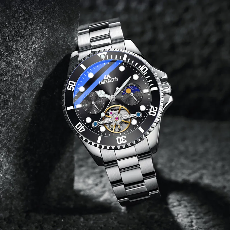 LIBER AEDON Automatic Mechanical Movement Black Dial Men's Watches Brand Exquisite Box-2