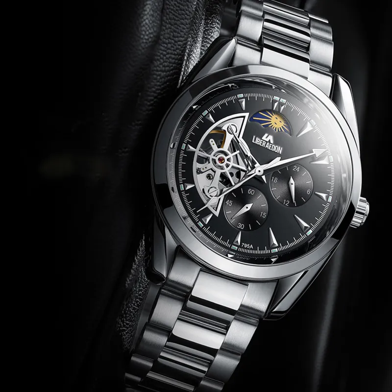LIBER AEDON Mechanical Movement White Dial Men's Watches-9