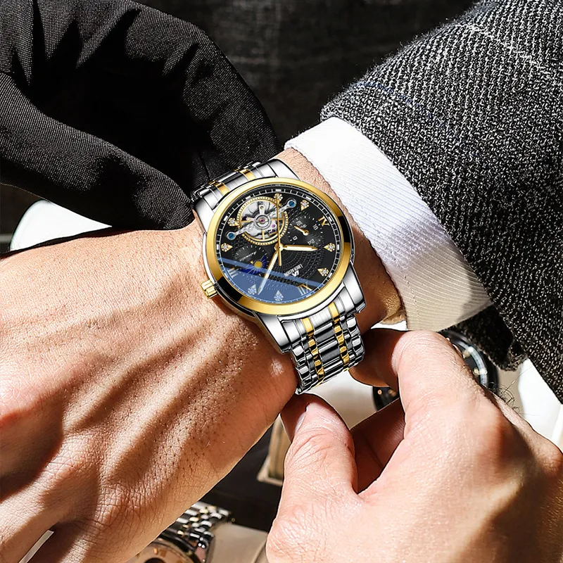 LIBER AEDON Mechanical Movement Stainless Steel Strap Silver Dial Men's Watches-24