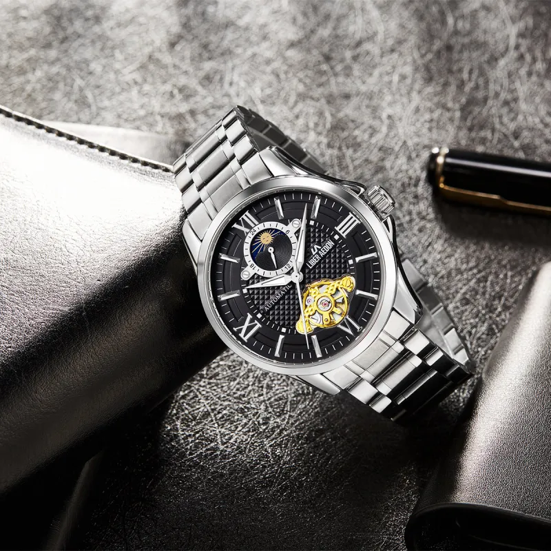 LIBER AEDON Automatic Mechanical Movement Silver Dial Men's Watches Brand Classic Box-15