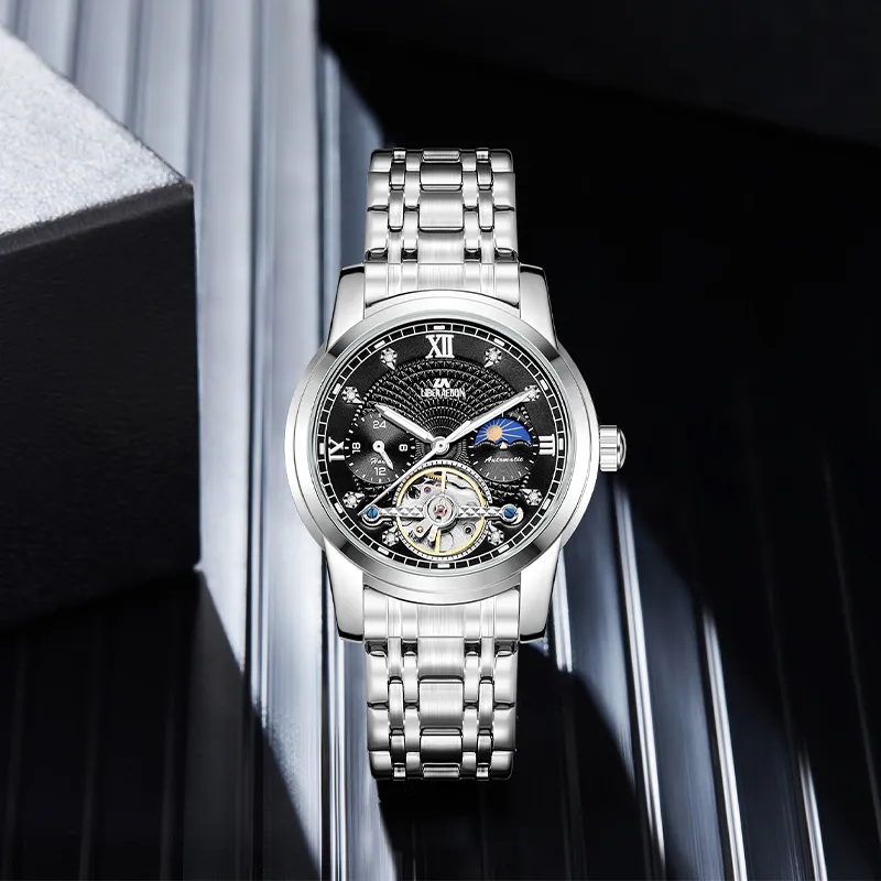 LIBER AEDON Mechanical Movement Stainless Steel Strap Silver Dial Men's Watches-10