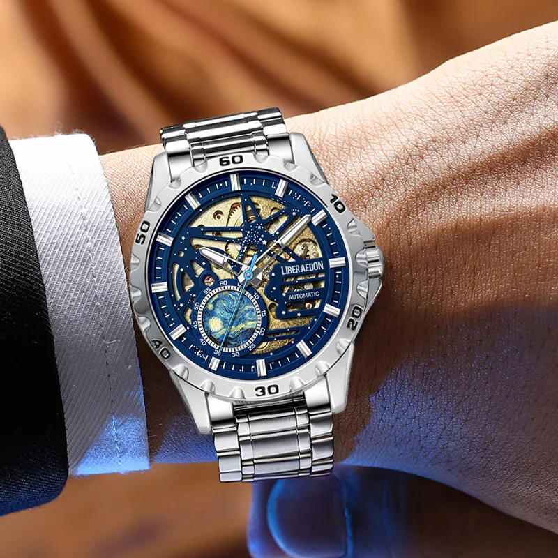 LIBER AEDON Mechanical Movement Cut Out Dial Men's Watches-3