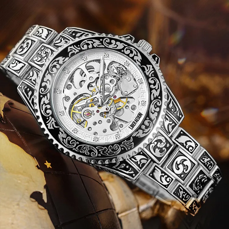 LIBER AEDON Mechanical Movement Cut Out Dial Men's Watches-8
