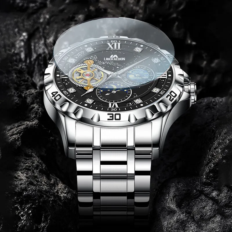 LIBER AEDON Wrist Watch Automatic Mechanical Movement Black Dial Men's Watches-7