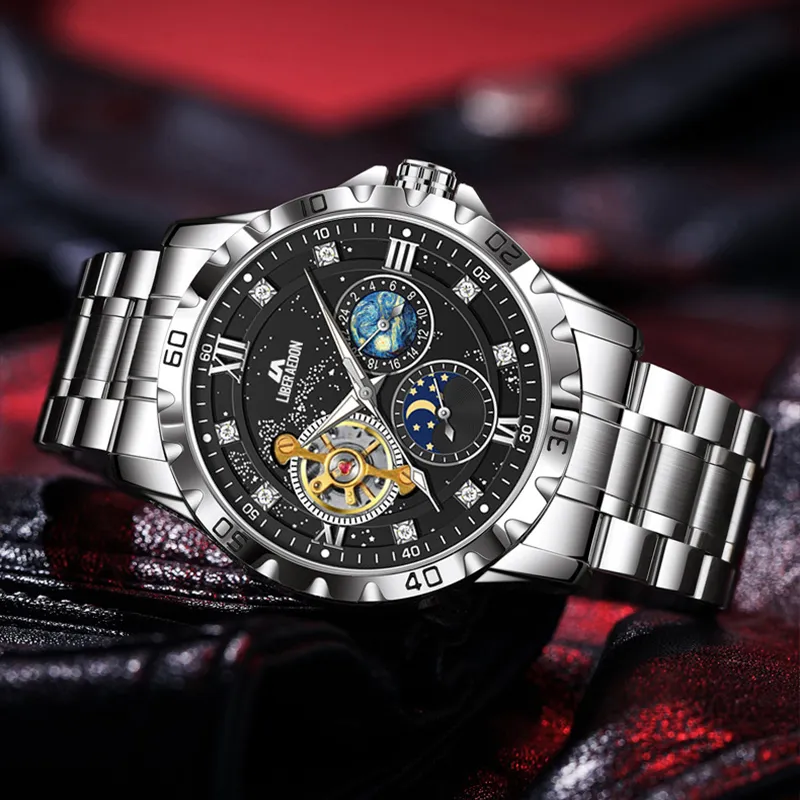 LIBER AEDON Wrist Watch Automatic Mechanical Movement Black Dial Men's Watches-5