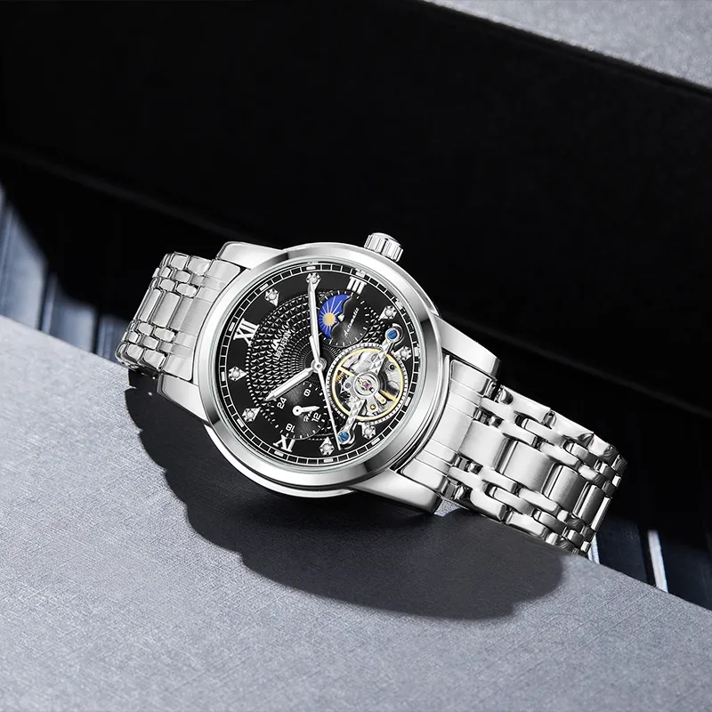 LIBER AEDON Mechanical Movement Stainless Steel Strap Silver Dial Men's Watches-4