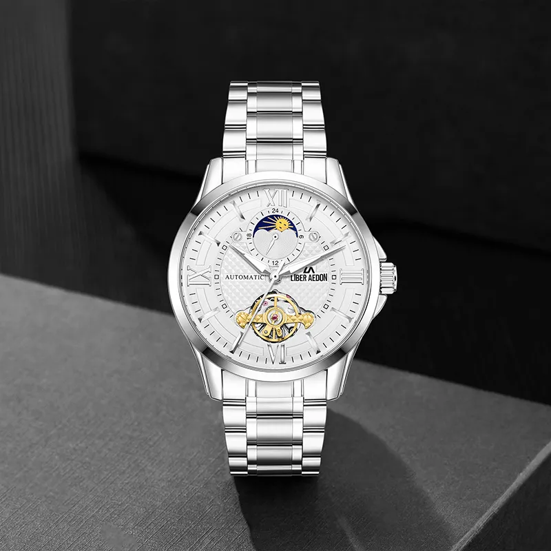 LIBER AEDON Automatic Mechanical Movement Silver Dial Men's Watches Brand Classic Box-7