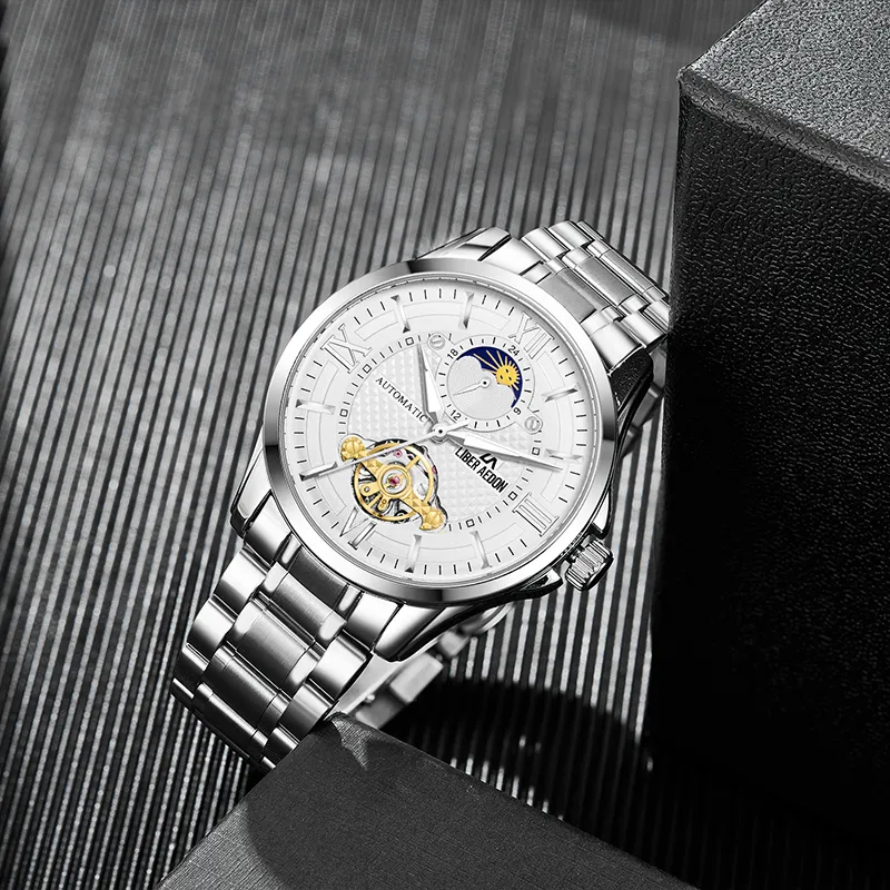LIBER AEDON Automatic Mechanical Movement Silver Dial Men's Watches Brand Classic Box-6