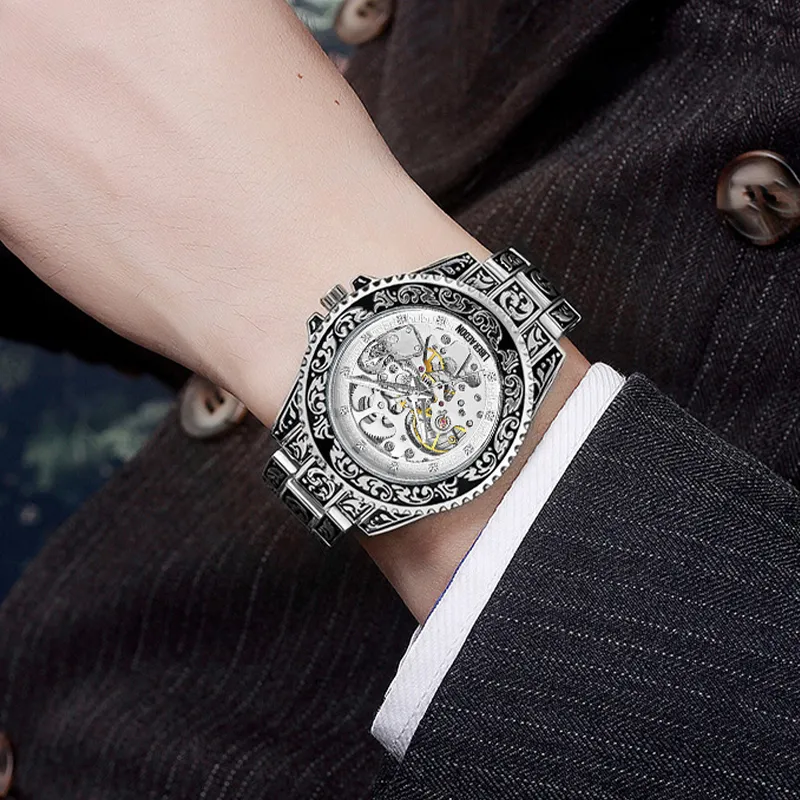 LIBER AEDON Mechanical Movement Cut Out Dial Men's Watches-4