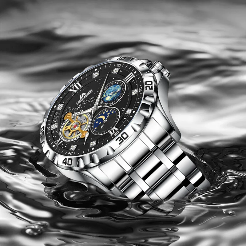 LIBER AEDON Wrist Watch Automatic Mechanical Movement Black Dial Men's Watches-3
