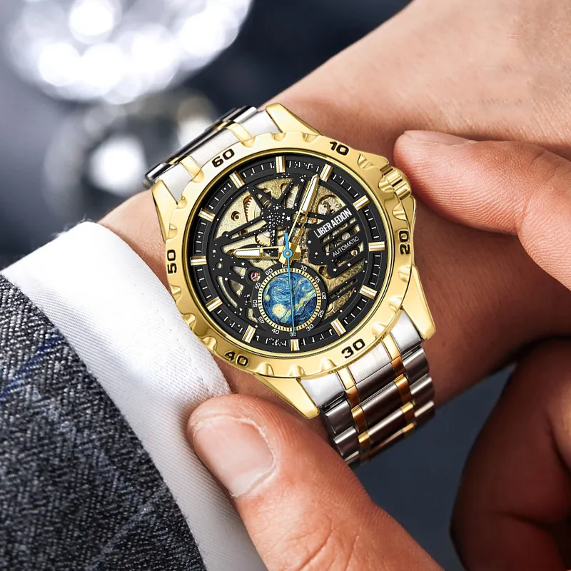 LIBER AEDON Mechanical Movement Cut Out Dial Men's Watches-8