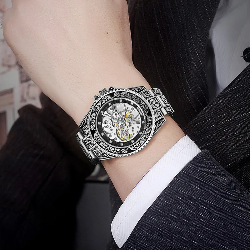 LIBER AEDON Mechanical Movement Cut Out Dial Men's Watches-5