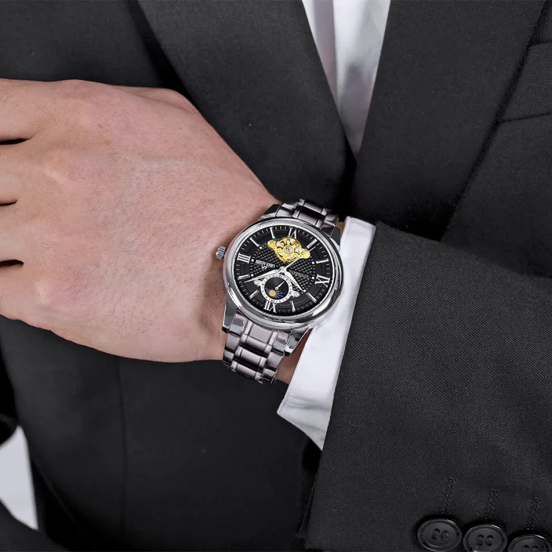 LIBER AEDON Automatic Mechanical Movement Silver Dial Men's Watches Brand Classic Box-10