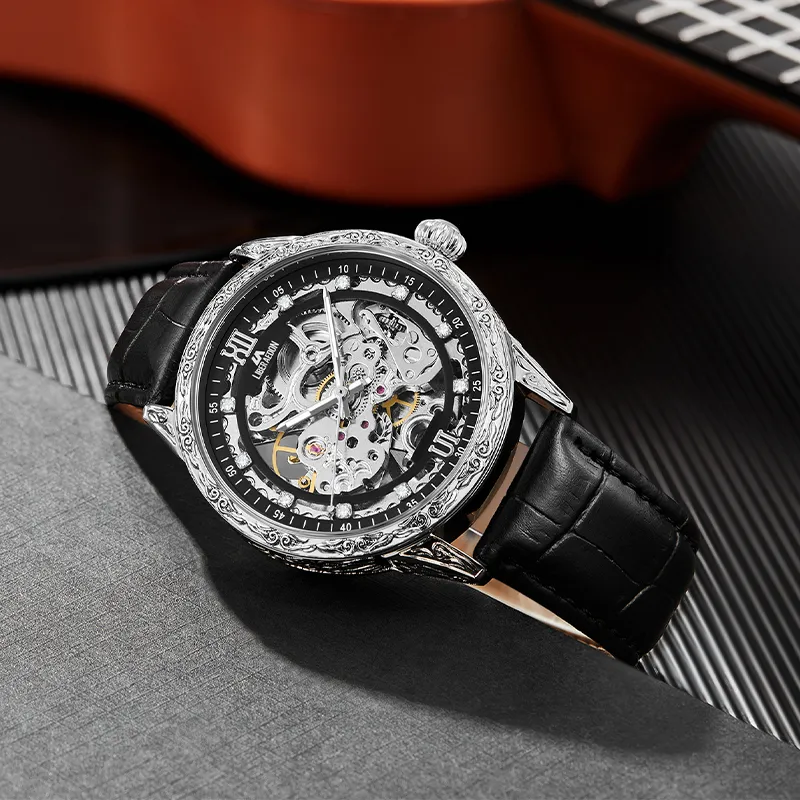 LIBER AEDON Wrist Watch Mechanical Movement Cut Out Dial Men's Watches-7