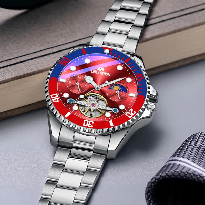 LIBER AEDON Automatic Mechanical Movement Black Dial Men's Watches Brand Exquisite Box-11