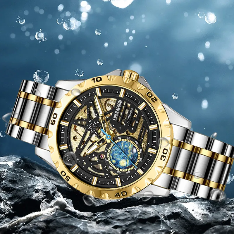 LIBER AEDON Mechanical Movement Cut Out Dial Men's Watches-10