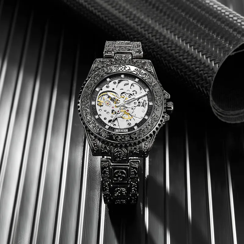 LIBER AEDON Mechanical Movement Cut Out Dial Men's Watches-16