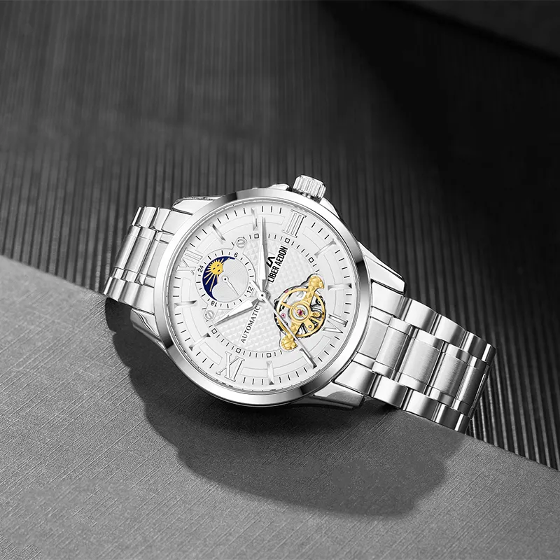 LIBER AEDON Automatic Mechanical Movement Silver Dial Men's Watches Brand Classic Box-5