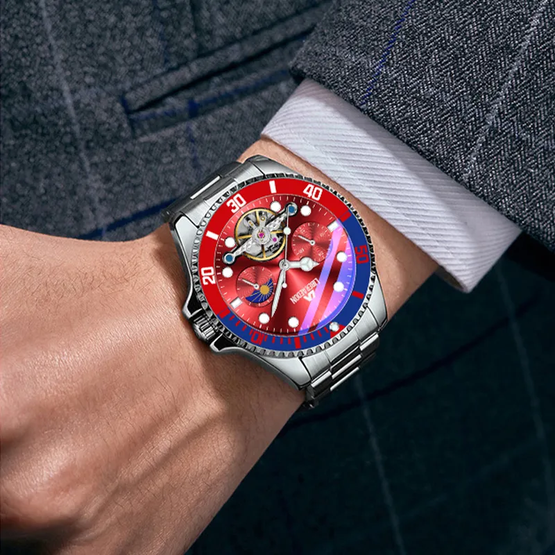 LIBER AEDON Automatic Mechanical Movement Black Dial Men's Watches Brand Exquisite Box-12