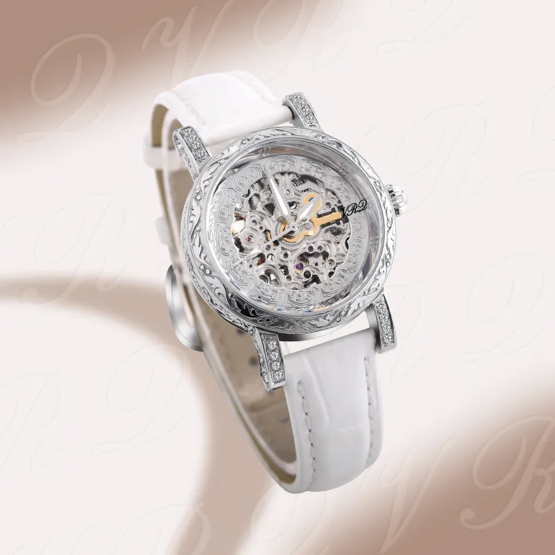 VRQ Athena Series Automatic Mechanical Movement Genuine Leather Strap Watch Women's Watch Cut-Out Dial-2