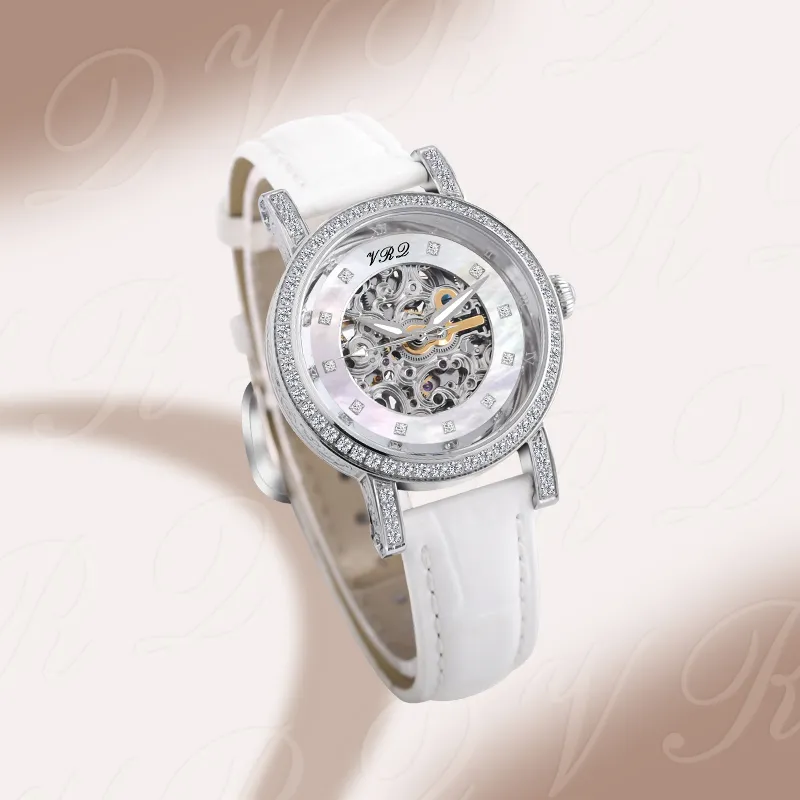 VRQ Athena Series Angela AS4 Automatic Mechanical Movement Genuine Leather Strap Watch Women's Watch Cut Out Dial-1