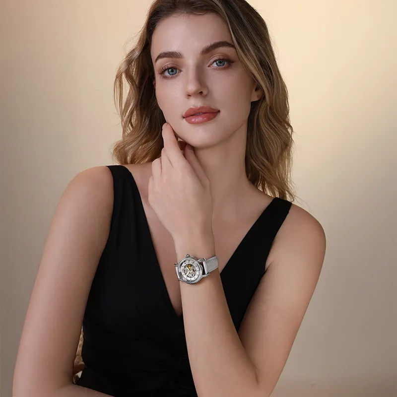 VRQ Athena Series Angela AS4 Automatic Mechanical Movement Genuine Leather Strap Watch Women's Watch Cut Out Dial-5