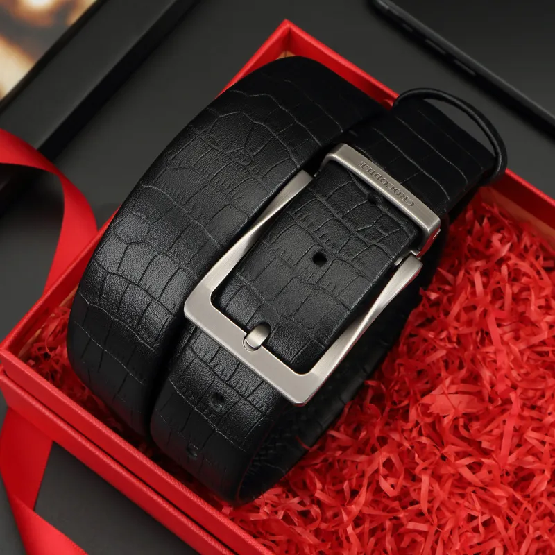 Crocodile Crocodile Pattern Business Cow Leather Leather Belts Men's With 3.4CM-2
