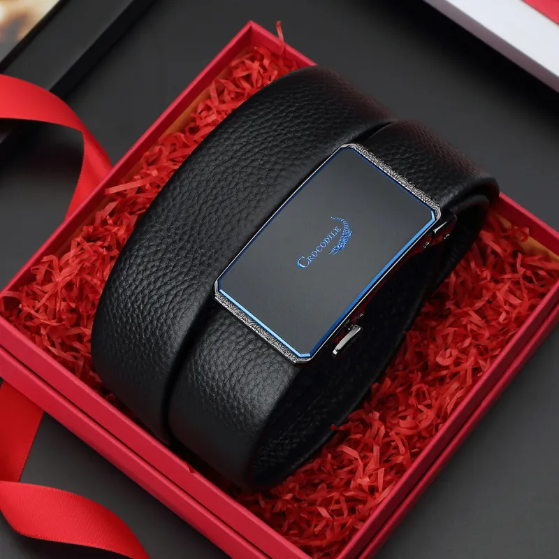 Crocodile Automatic Buckle Workplace Business Top Grain Cow Leather Leather Belts Men's Width 3.5CM-2