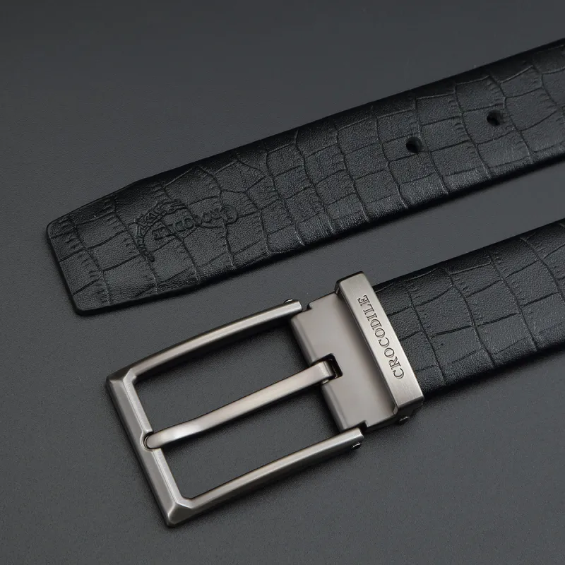 Crocodile Pin Buckle Belt Pants Cow Leather Leather Belts Men's 3.4CM-6