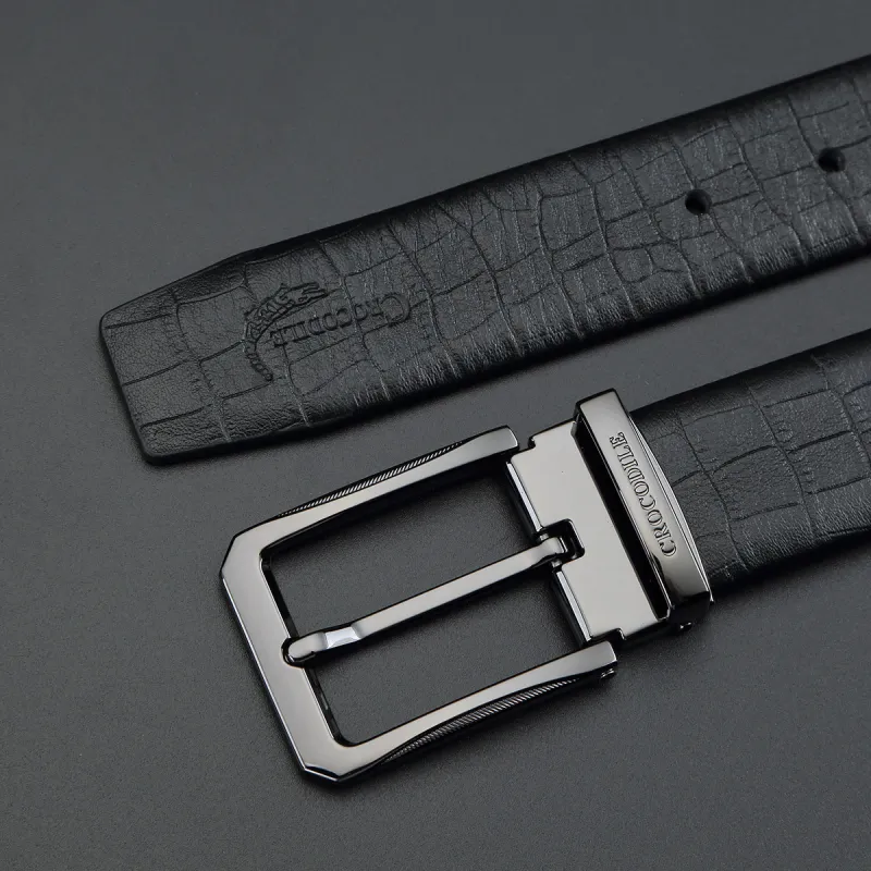 Crocodile Crocodile Fish Pattern Business Pin Buckle Cow Leather Leather Belts Men's 3.4CM-5