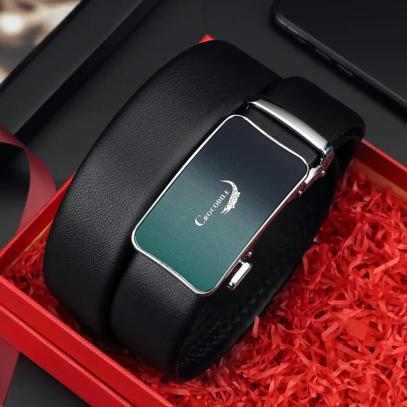 Crocodile Automatic Buckle For Young And Middle Aged Business Cow Leather Leather Belts Men's Width 3.5CM-3
