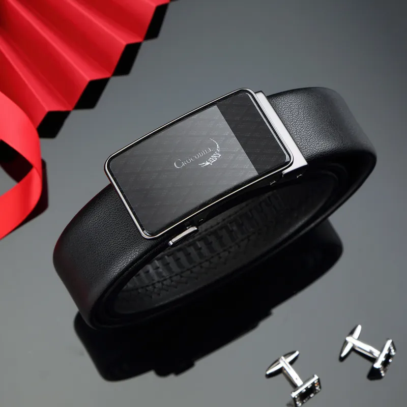 Crocodile Automatic Buckle Belt High End Business Casual Soft Cow Leather Leather Belts Men's 3.5cm-3
