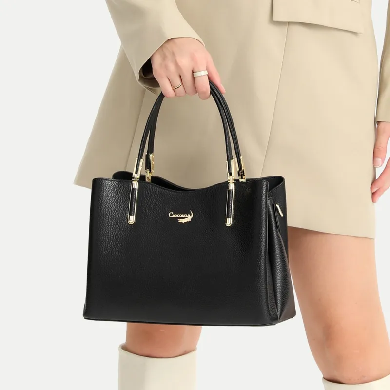 Crocodile Cow Leather Handbags Shoulder Bags Regular Women's Black/Gray-4