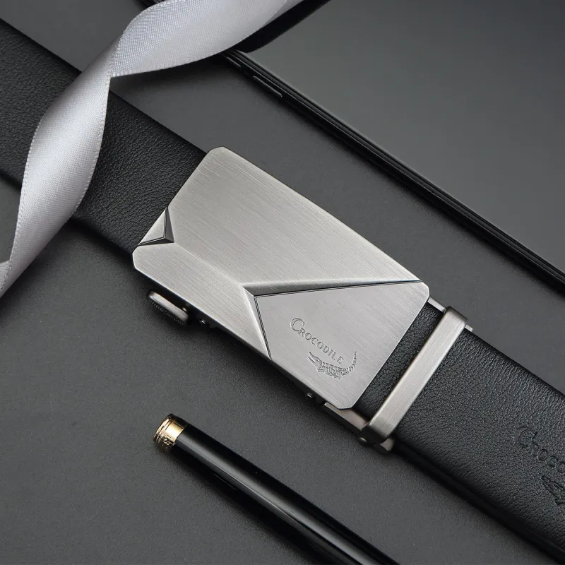 Crocodile Box Automatic Buckle Top Grain Cow Leather Genuine Leather Belt Men's 3.5CM-5