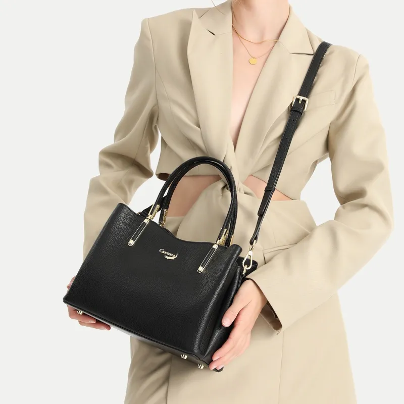 Crocodile Cow Leather Handbags Shoulder Bags Regular Women's Black/Gray-3